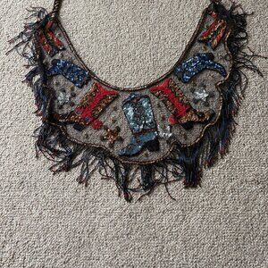Vintage Western Beaded Shawl Cowboy Boot Fringe Black Mesh Rodeo Glam ✨